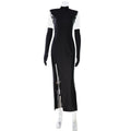 Sleeveless Elegant Women Red Carpet Cocktail Dress Sleeveless Solid Color High Slit Slim Fit Maxi Dress with Gloves