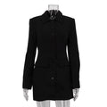 Polo Collar Long-Sleeved Cardigan Skinny Short Sheath Dress Street Black Shirt Dress