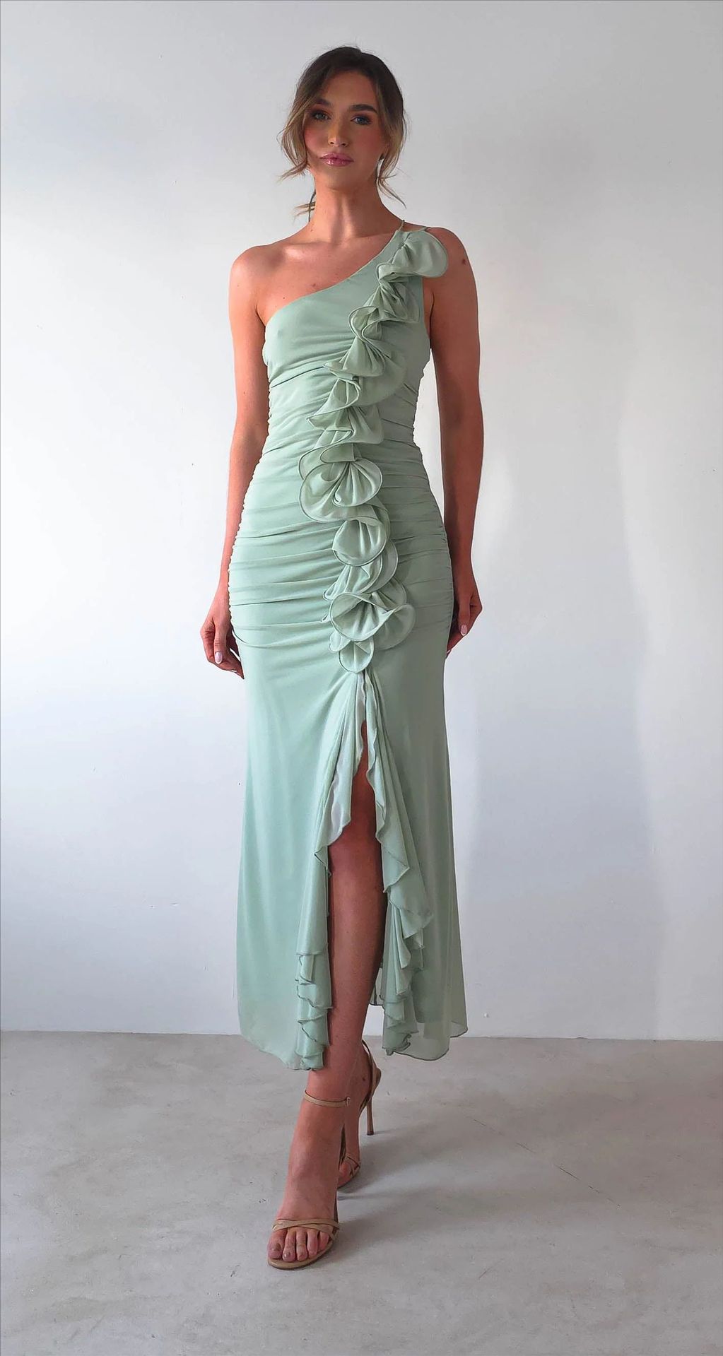 Summer Slant Shoulder Sexy Pleated High Slit Slim Fit Dress