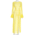 Women Clothing Autumn Sexy Lace Flared Sleeve Slit Dress
