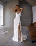 Summer Women Clothing Sexy Sequined Suspender Split Backless Solid Color Dress