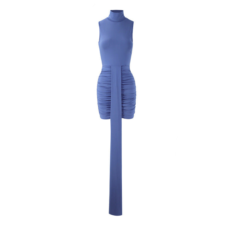 Women Clothing Trendy Turtleneck Sleeveless Slim Fit Pleated Ribbon Dress Source