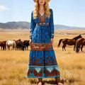 Women Printed Bohemian Long Sleeve Long Dress
