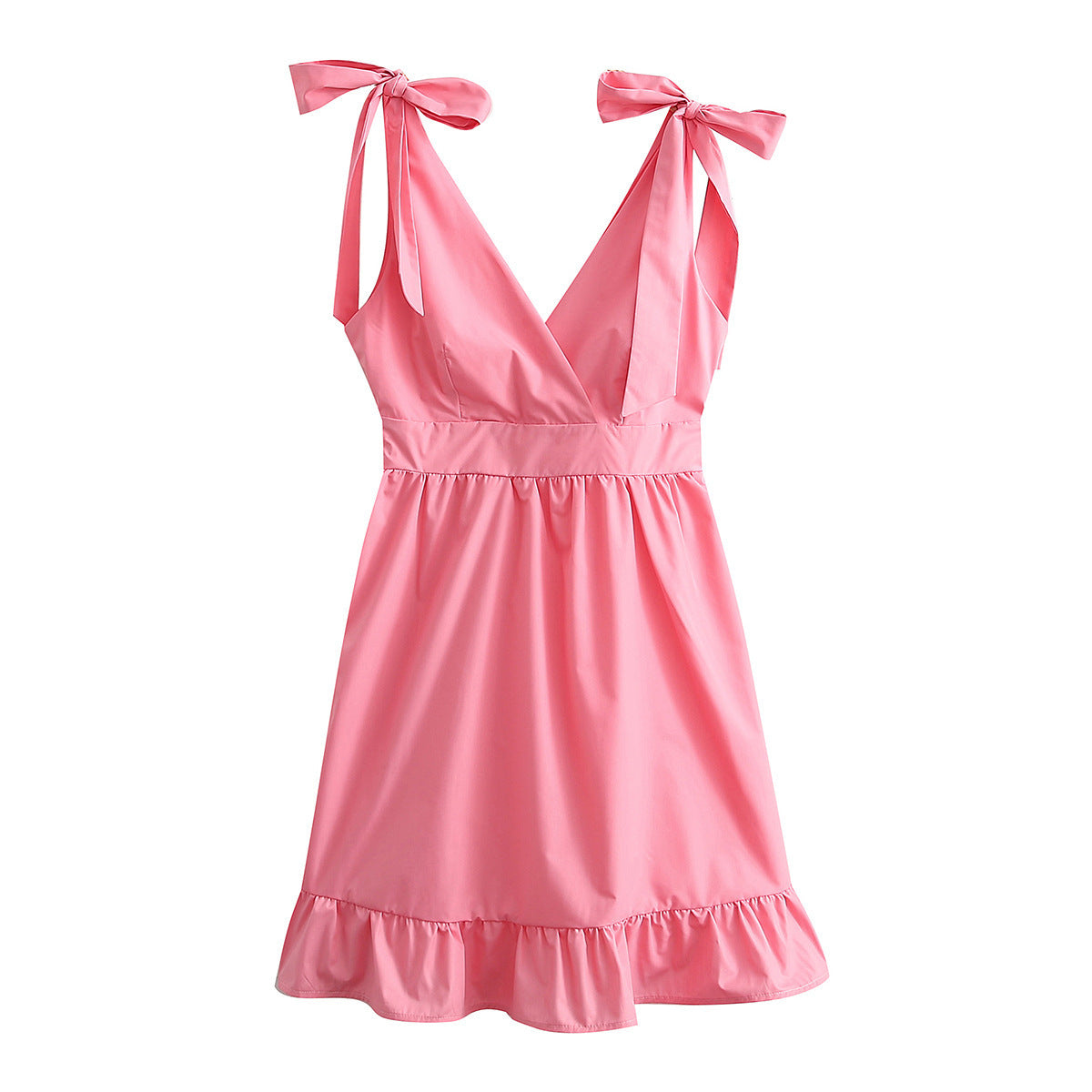 Spring Women Clothing V neck High Waist Tie Strap Dress Women