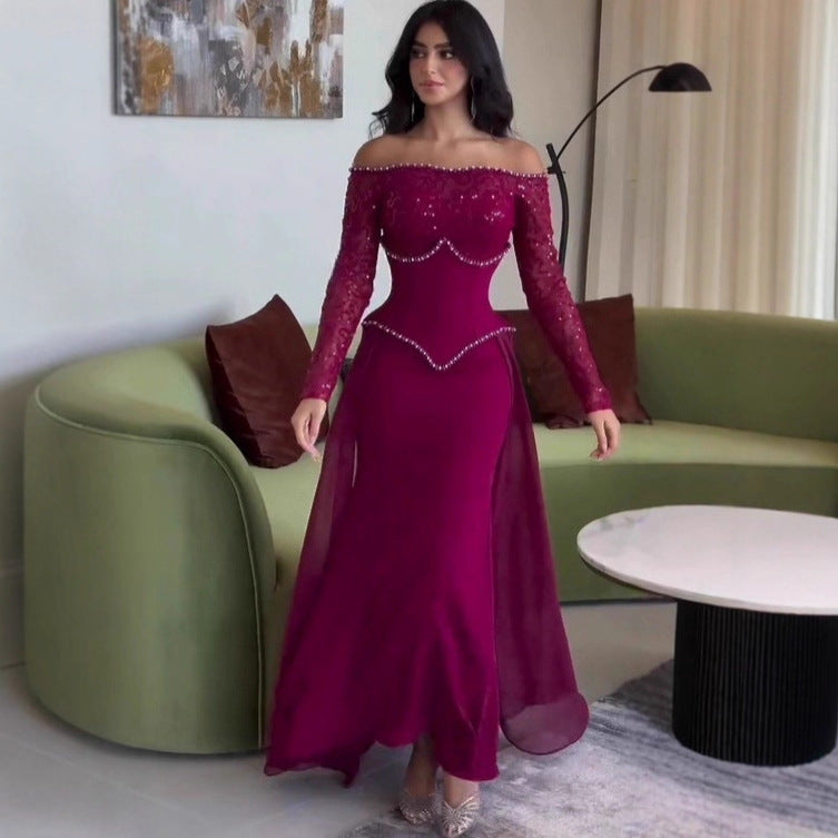 Fall Long Elegant Graceful Rhinestone Waist Tight Dress