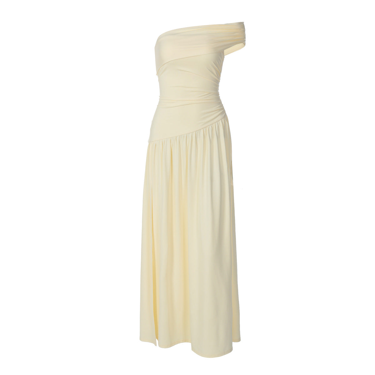 French Women Autumn Sexy Split Shoulder Tube Top Pleated Dress