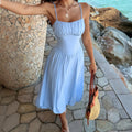 Spaghetti Straps Sleeveless Vacation Fitted Waist Backless Dress Women