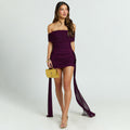 Women Clothing Summer Elegant Shoulder Baring Pleated Mesh Embellished Dress Women