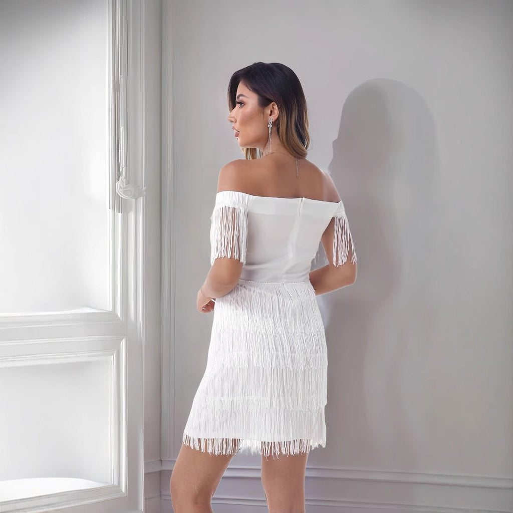 Tight Dress off Shoulder Tassel Tight