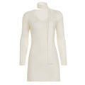 Elegance V neck Scarf Long Sleeve Woolen Dress Women Slim Fit Slimming Swing Dress