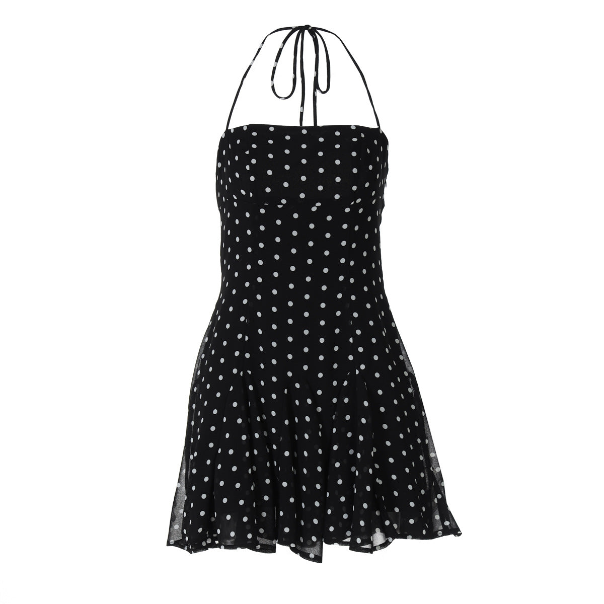 Sweet Little Short Dress Polka Dot Printed Waist Controlled Tube Top Halter Dress
