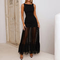 Summer Women Sleeveless Mesh Stitching Tight Sheath Transparent Backless Women Summer Dress