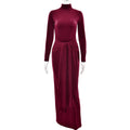 Autumn Winter Sexy Women Clothing Dress Half High Collar Long Sleeves Solid Color Maxi Dress Lace up Pleated Dress
