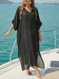 Women Beach Cover up Summer Women V neck Loose Casual Dress Split Mop Dress