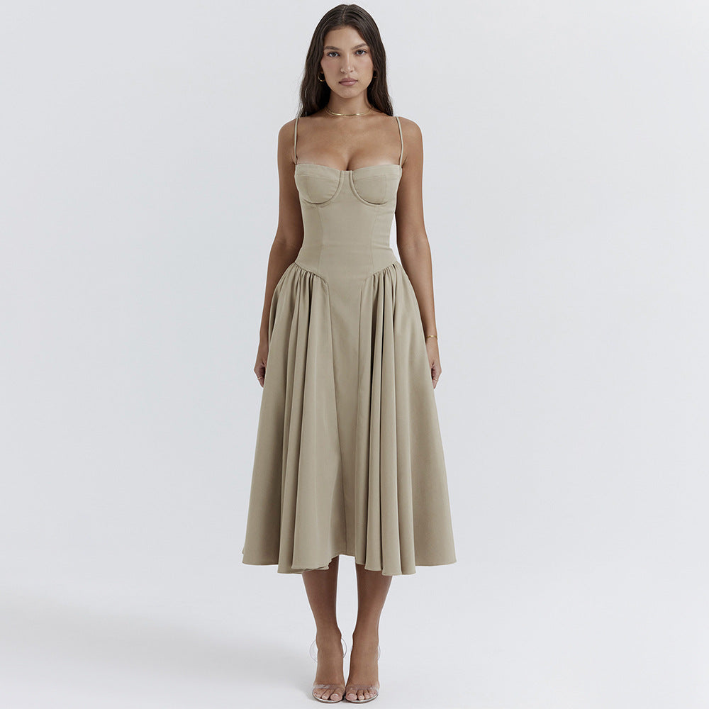 Sexy Dress Sexy Women Clothing Sexy V neck Strap Mid Length Dress Waist Tight Slim Backless Dress for Women