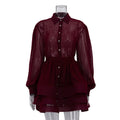 Short A Word Dress Women Elegant Collared Long Sleeve Single Breasted Lace up Shirt Dress