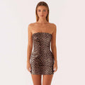 Women Clothing Sexy Leopard Print Sequined Tube Top Slim Fit Short Sheath Dress