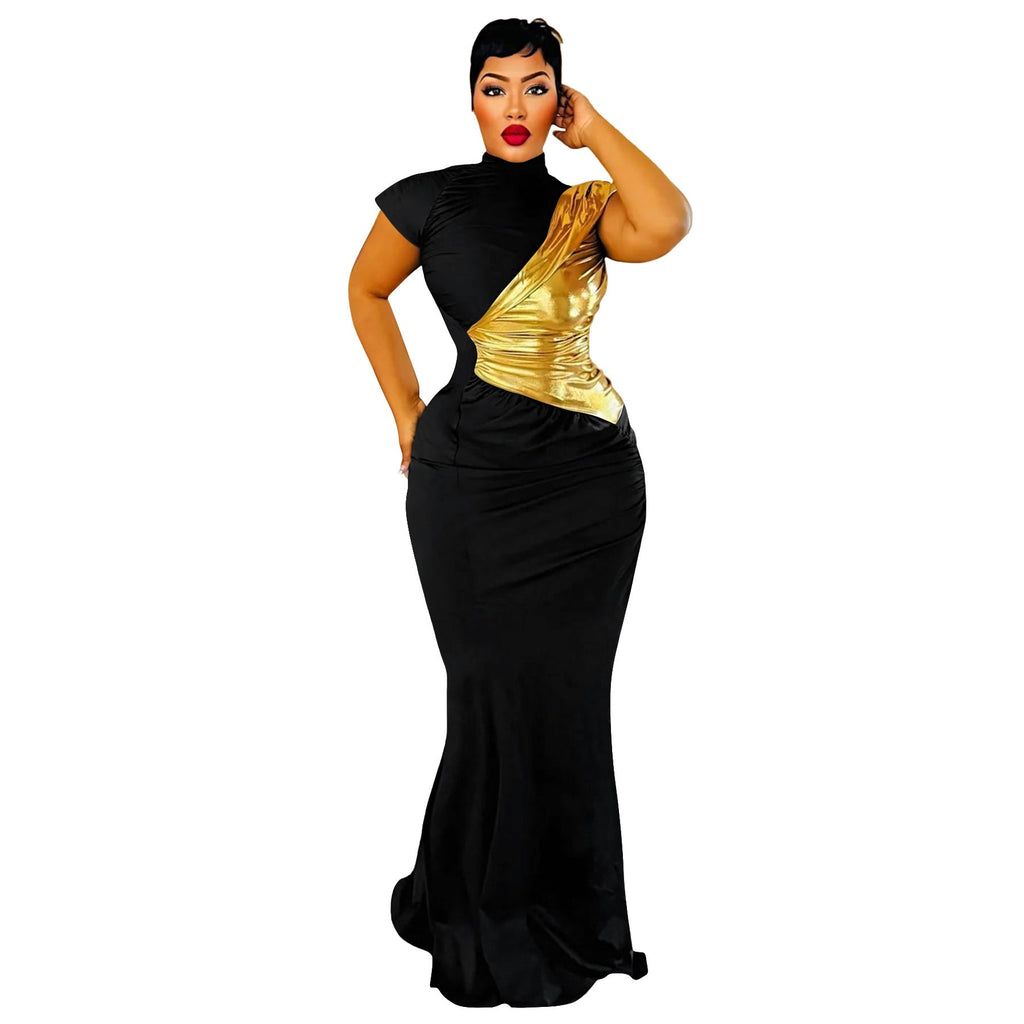 Women Clothing Color Contrast Bronzing Sexy Slim Dress