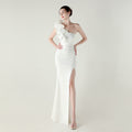 One Shoulder Craft Wave the Craft of Design Gross Satin High Slit Sexy Evening Dress Dinner Party Wedding Social Networking