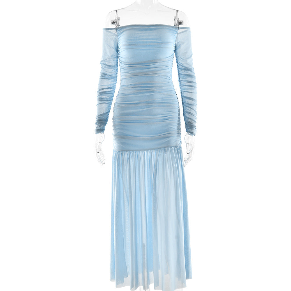 Summer off Shoulder Tube Top Dress Sexy Backless Pleated Slim Dress Women