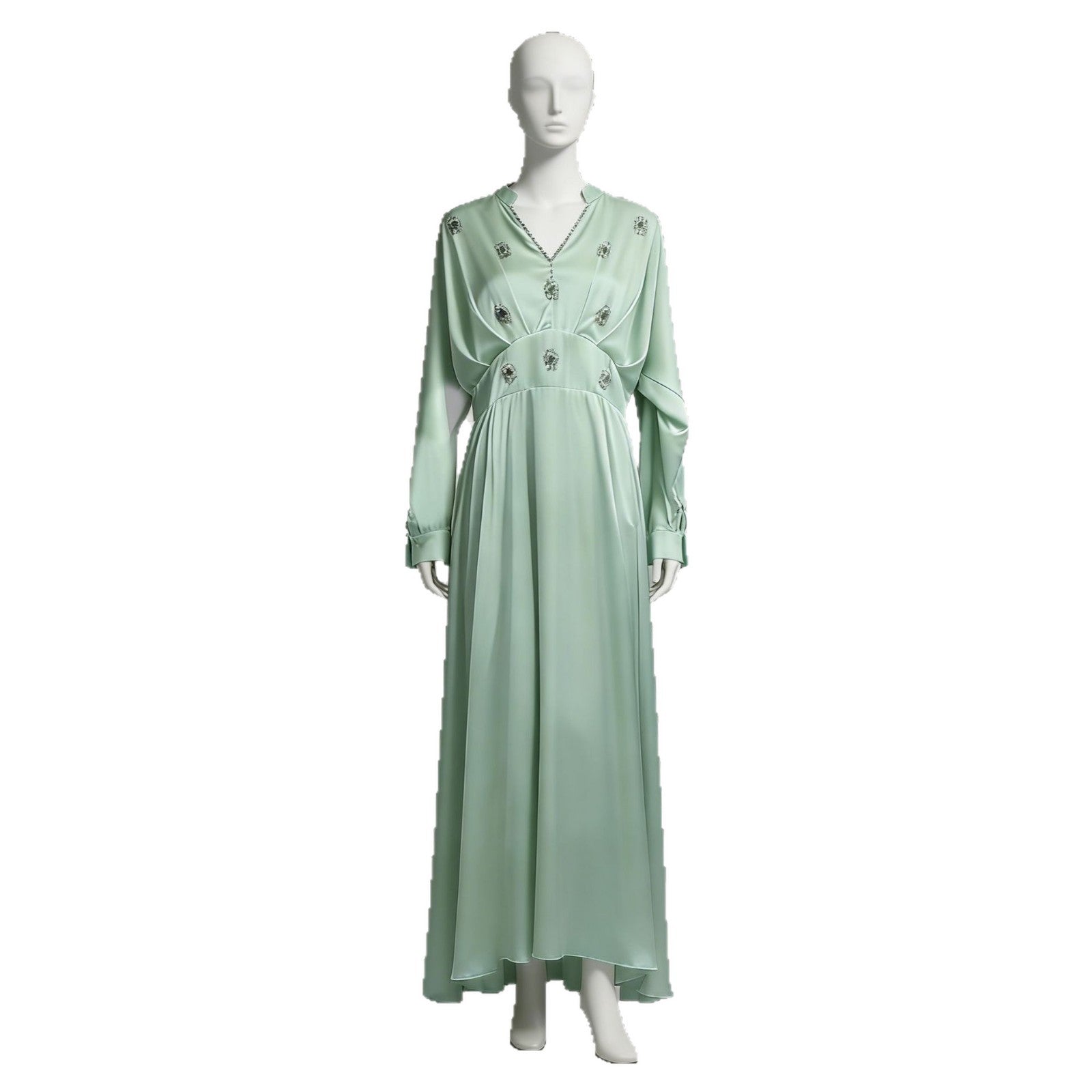 Spring Elegant Retro Diamond V neck Long Sleeve Dress Waist Slimming Dress for Women