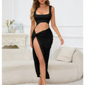 Women Clothing Maxi Dress Suspender Solid Color Hollow Out Cutout Out Cropped Sexy Dress