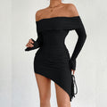 Autumn Winter Women Clothing off Neck Bell Sleeve Sheath Strapless Sexy Dress