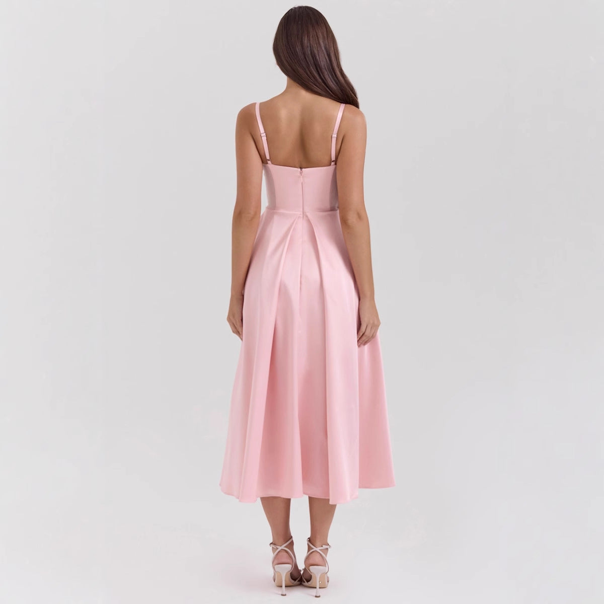 V neck Sexy Design Maxi Dress Court Dopamine Wear Strap Dress for Women