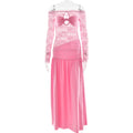 Summer Arrival off Neck Lace Maxi Dress Sexy High Split Pleated Dress for Women