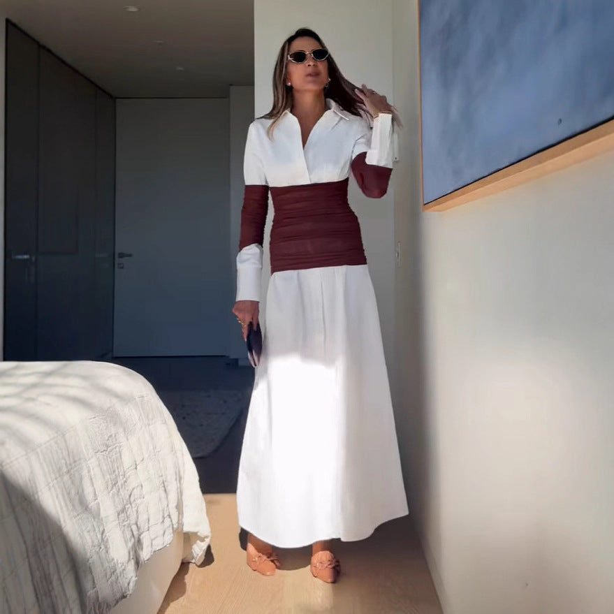 Summer Women Clothing Patchwork Slit Collared Dress
