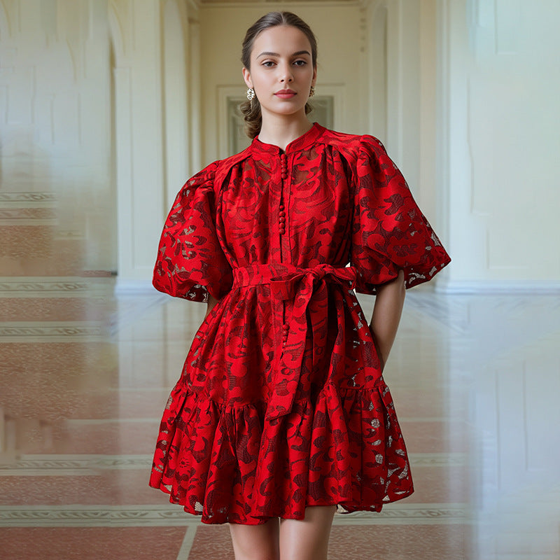 Spring Single Breasted Printed Lace up T shirt Shory Dress Women