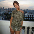 Summer Arrival Color Contrast Sexy Hollow Out Cutout out Backless Diagonal Collar Lace up Short Dress