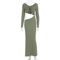 Women Clothing Maxi Dress Sexy Seaside Vacation Long Sleeve Hollow Out Cutout out Slim Dress