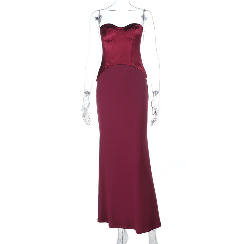 Autumn Winter Slim Deep V Plunge off the Shoulder Tube Top Boning Corset Evening Dress