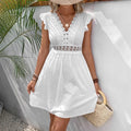 Summer Knitted Jacquard Hollow Out Cutout Stretch Dress Lace Dress