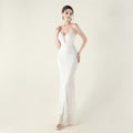 Deep V Plunge neck Wave Gradient Sequin Evening Dress Positioning Floral Cutting Craft Beaded Cocktail Battle Gown