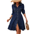 Women Clothing European Size Long Sleeve Collared Mid Length Dress