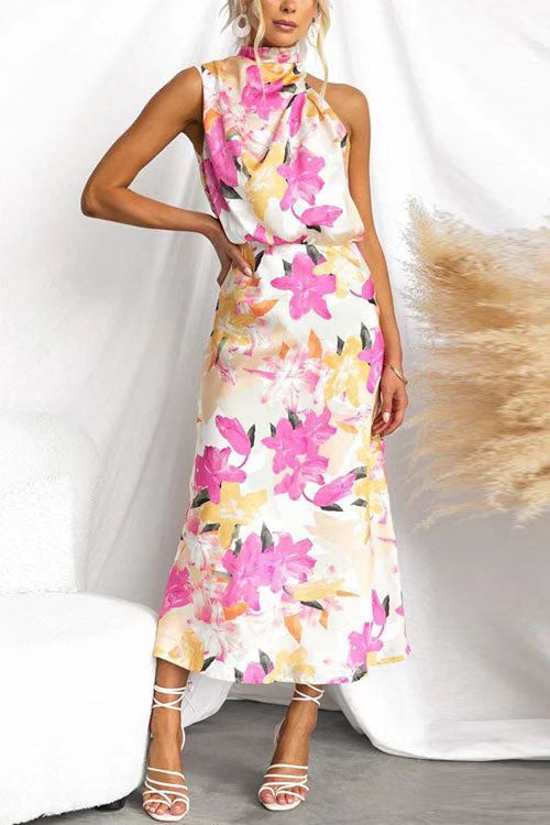 Summer Women Clothing Floral Print Sleeveless Strap Dress