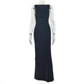 Solid Color Women Clothing Fitted Waist Backless Slimming Hip Dress High Collar Sleeveless Dinner Maxi Dress