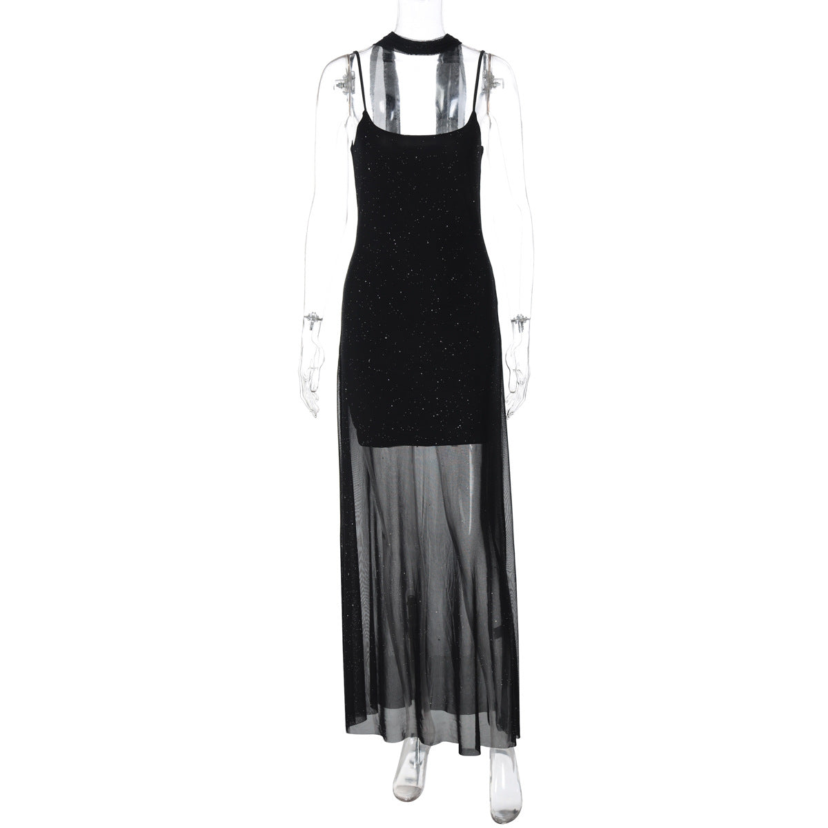 Arrival Solid Color Sexy Adult Lady like Woman See through Tulle Dress Side Slim Strap Ribbon Dress Women