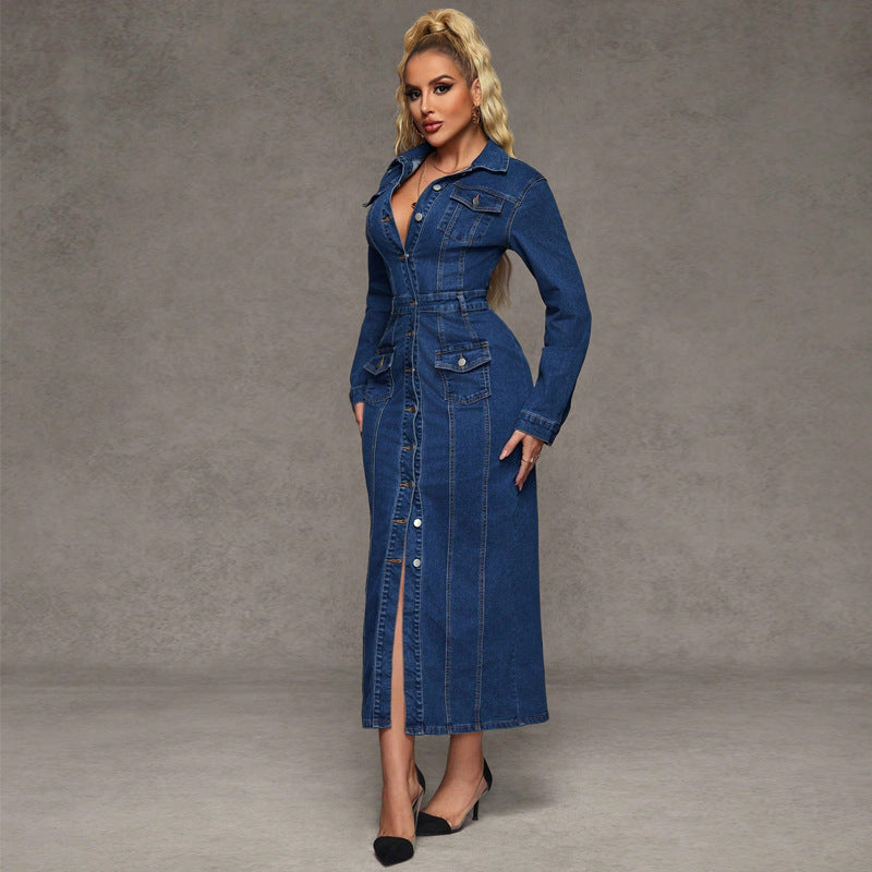 Women Clothing Breasted Waist Tight Maxi Dress