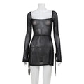 Summer Women Clothing Refreshing Slim Fit Square Collar Sexy Mesh See through Beach Cover Up Slim Fit Sexy
