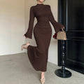 Sexy Minimalist Dress Slim Fit Wild Bell Sleeve Half Turtleneck Sheath Dress