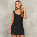 Ruffled Spaghetti Straps Dress Women Women Clothing Sexy Waist Trimming Party Short Black Dress
