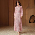 Middle East Muslim Spring Summer Applique Robe Dress with Belt