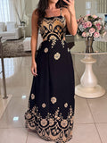 Women Elegant Graceful Spaghetti Strap Vintage Pattern Printing Dress