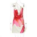 Women Dress Summer Swing Collar One Shoulder Crossbody Sexy Print Dress