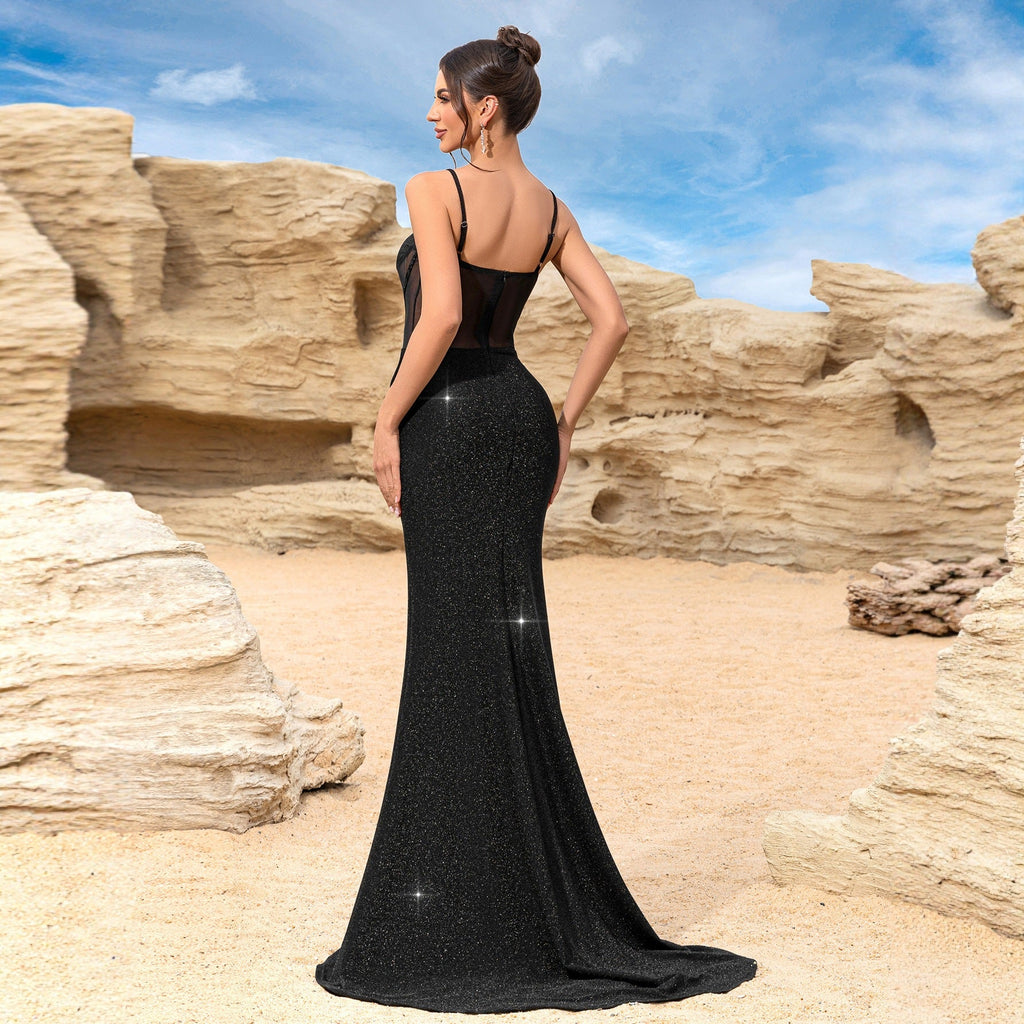 V neck Backless Chiffon Slim Fit Evening Dress Maxi Dress Elegant Cocktail Party Dress