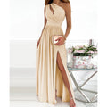Women Clothing Slant Shoulder Dress Elegance Sleeveless Sexy High Waist Split Dress