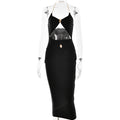Summer Halter Cut out Dress Sexy Slim Solid Color Deep V Plunge Dress